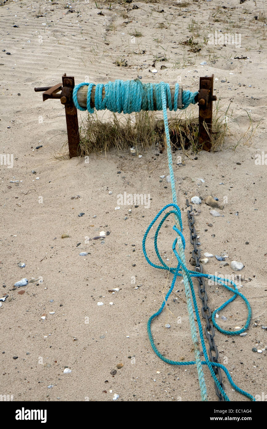 Winch used to heave up small boats on the beach Stock Photo Alamy