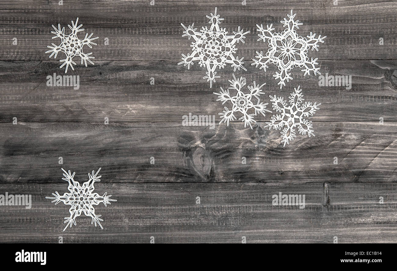 christmas decoration white snowflakes on rustic wooden background Stock ...
