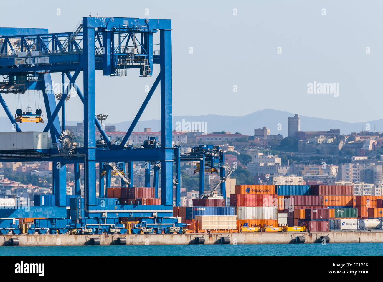 Cranes at the port channel - Cagliari Stock Photo