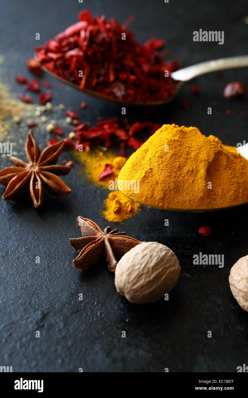 Paprika and turmeric in a spoon, turkish spice Stock Photo Alamy