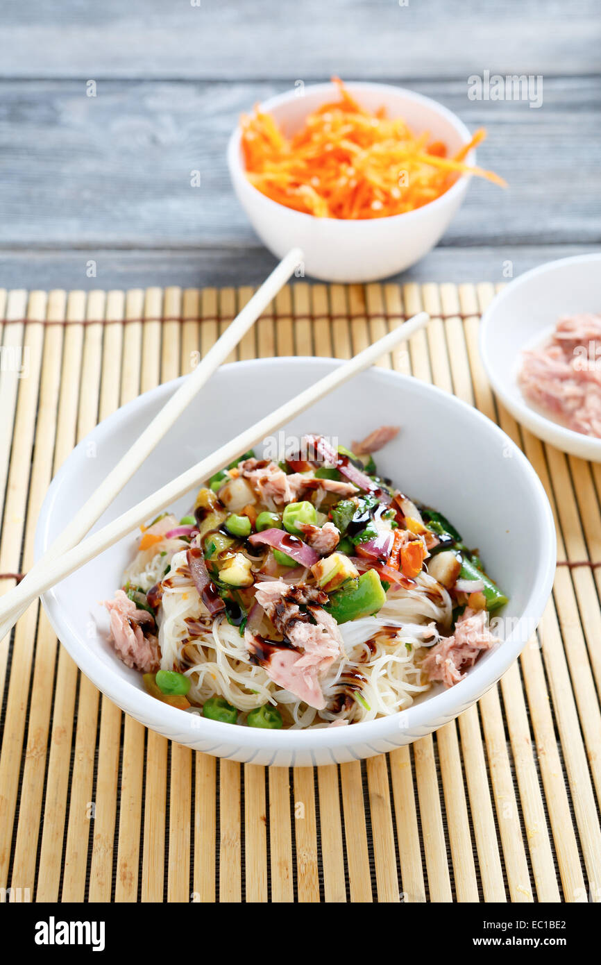 Chinese noodles with tuna, tasty food Stock Photo Alamy