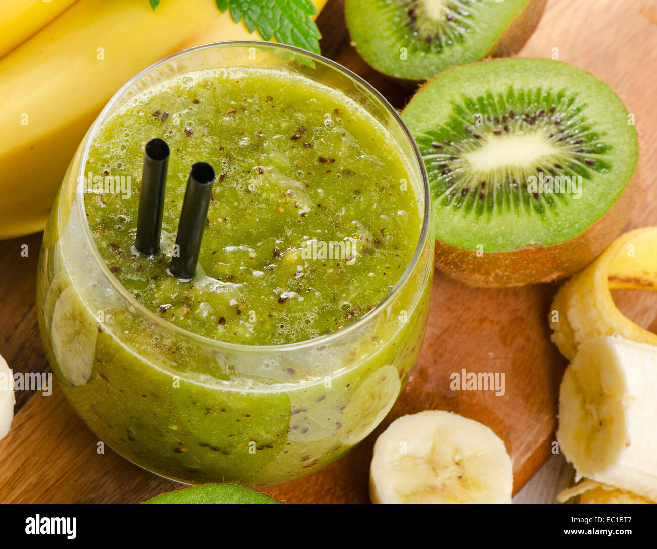 Healthy fruit smoothie in a glass.  Selective focus Stock Photo