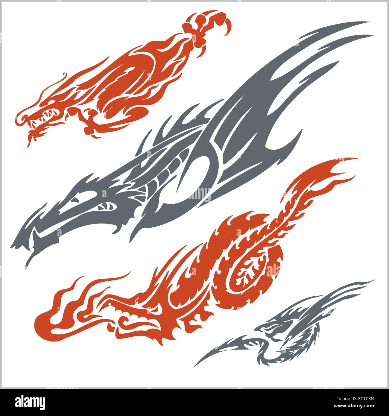 Dragons for tattoo.  set. Stock Photo