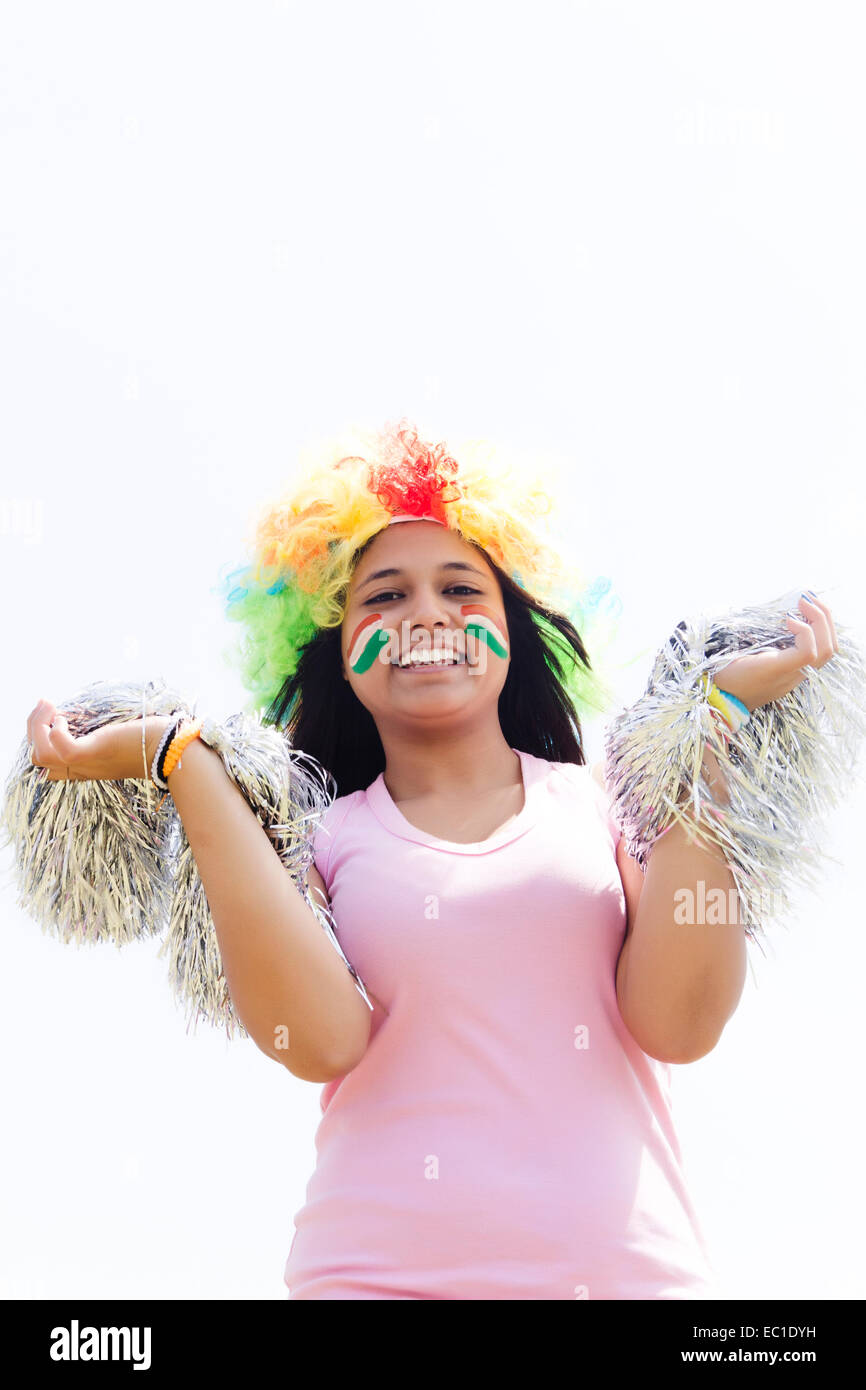 one indian Cheer Leader lady Stock Photo