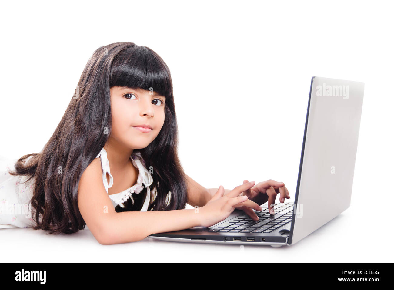 indian Beautiful child Laptop Stock Photo