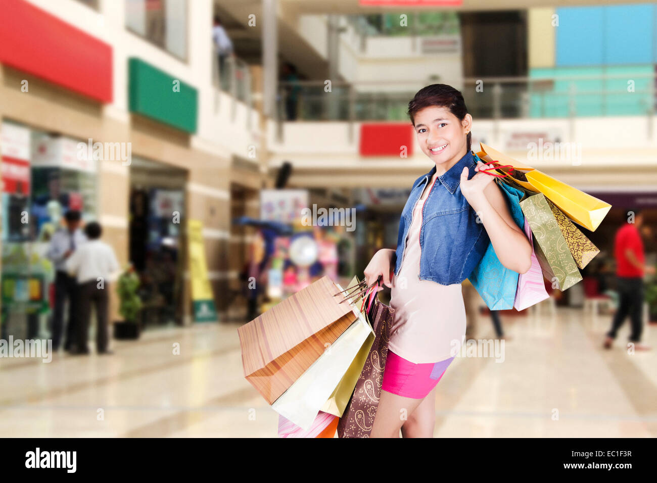 1 indian Beautiful girl Diwali  mall Shopping Stock Photo
