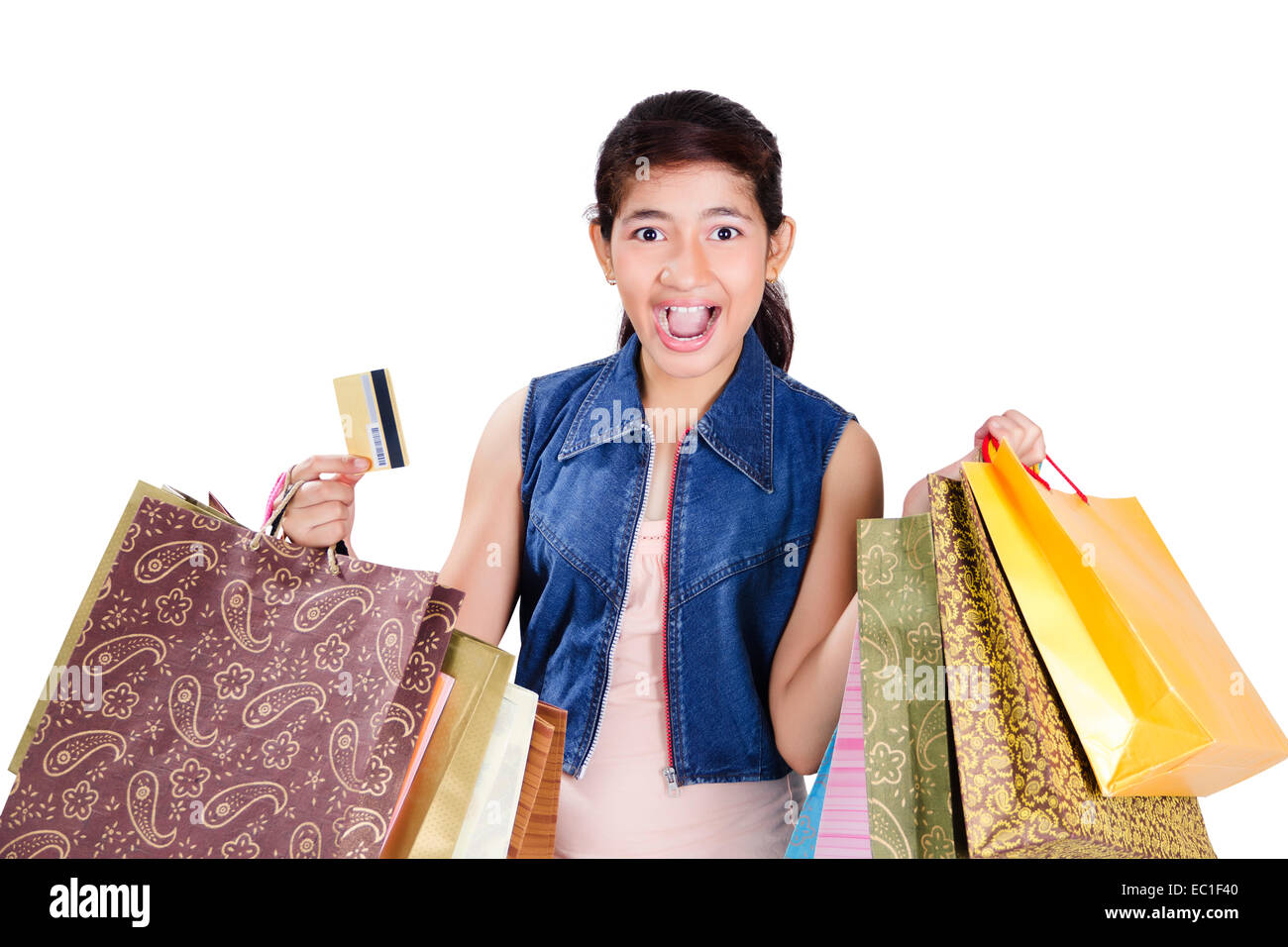 1 indian Beautiful girl Diwali credit card Shopping Stock Photo