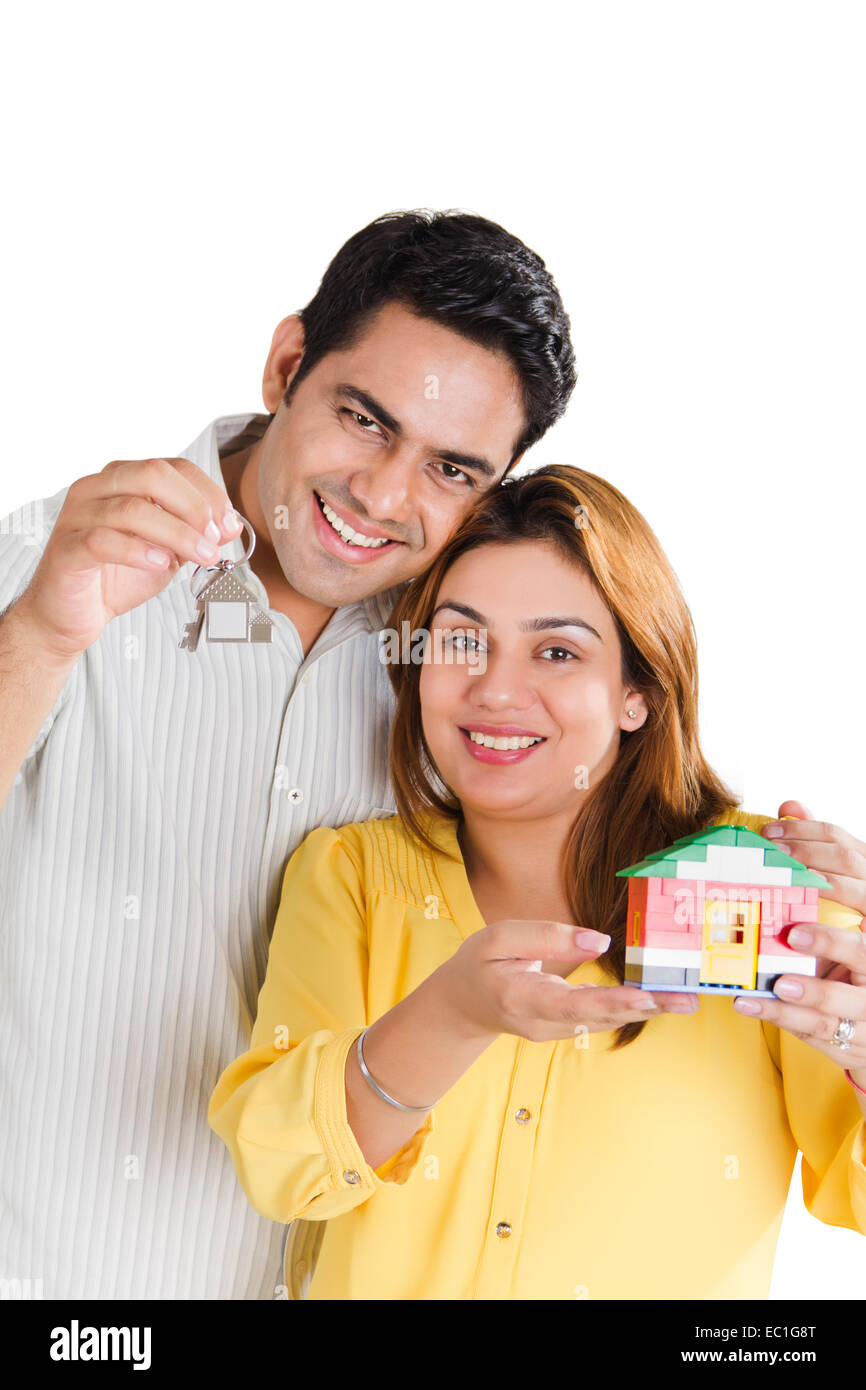 Portrait of newly married Indian couple Stock Photo