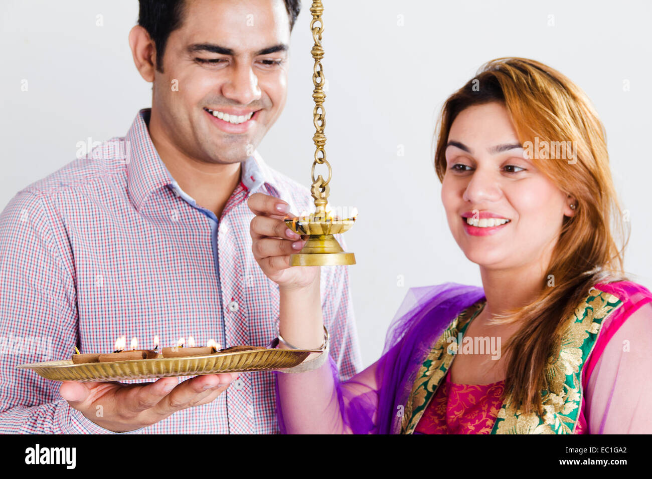 indian married couple Diwali Festival Worship Stock Photo - Alamy