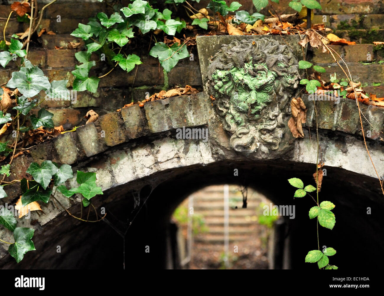 Dickens mask, Gad’s Hill Place the mask of Tragedy over the tunnel