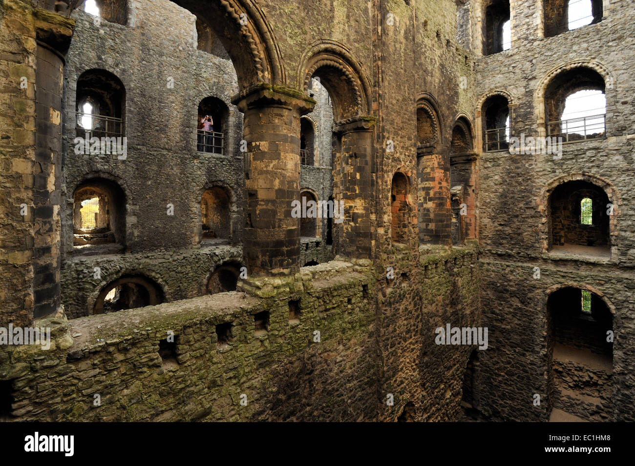Rochester Castle, Kent columns and arches of the Great Hall, in the