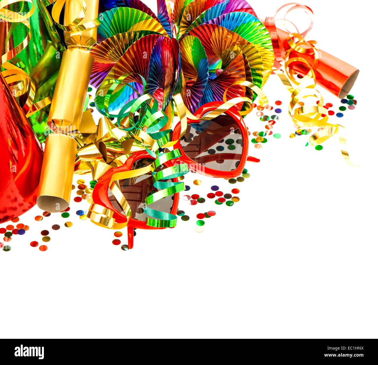 colorful garlands, streamer and confetti. festive decoration Stock Photo