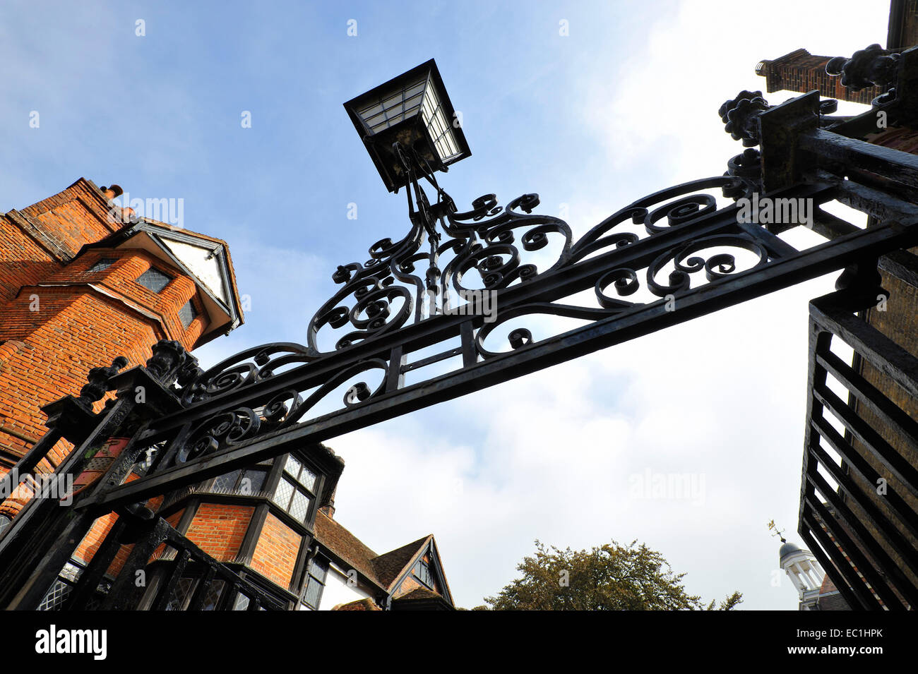 Cast Iron gates,Eastgate House, Rochester (obliquely described in Charles Dickens novel Dombey and Son) Stock Photo