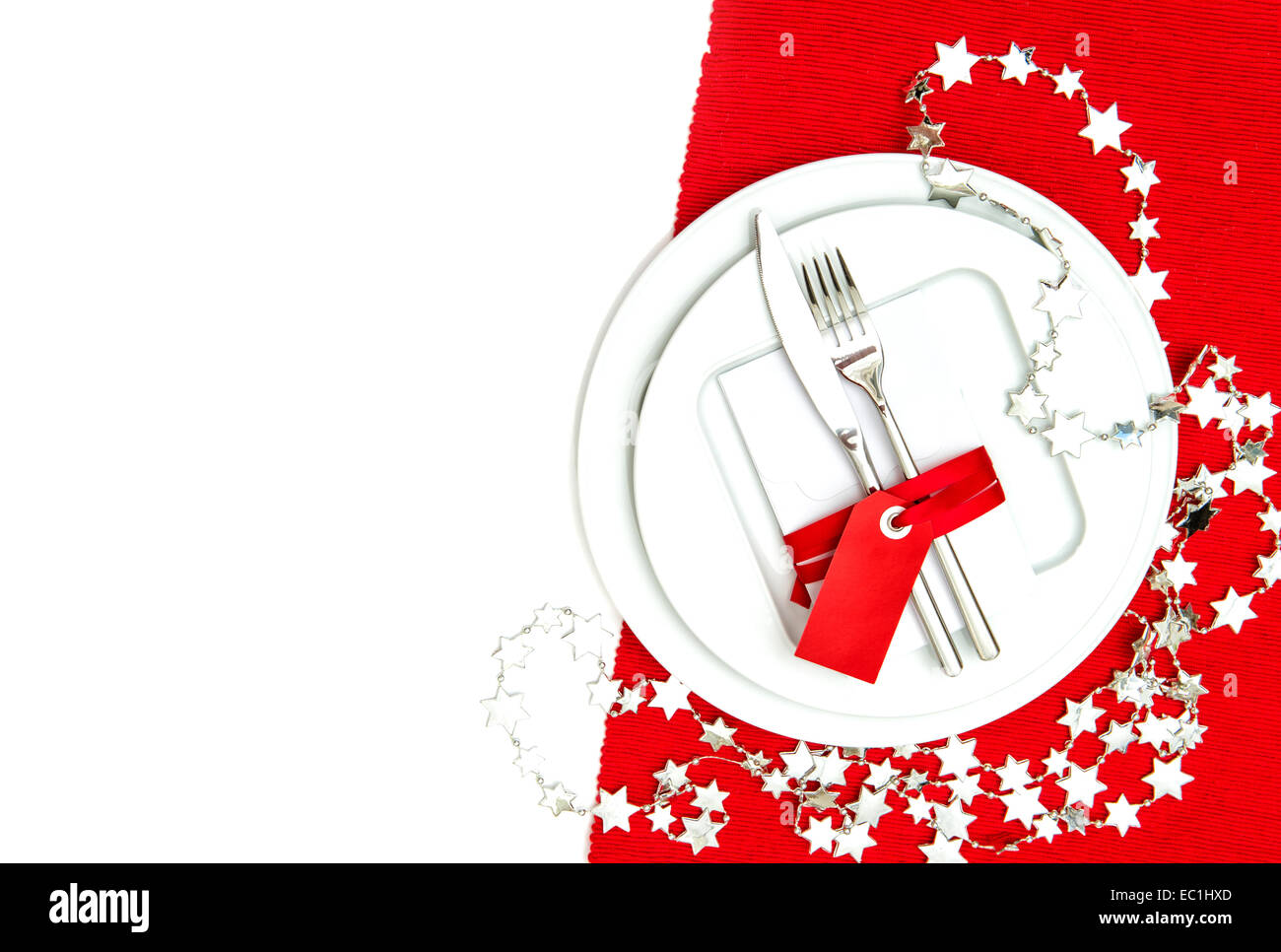 christmas table place setting decorations in red and silver. holidays ...