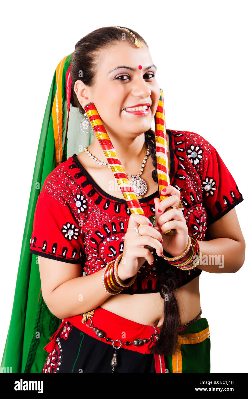 1 indian Gujrati Lady Navratri Dandia Stock Photo