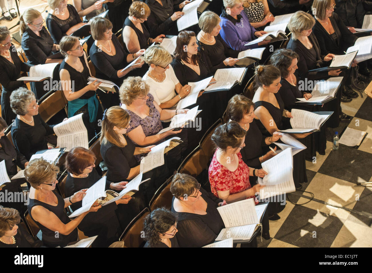 Female singers of The Bach Choir, in rehearsal. Founded in 1876, The Bach Choir, London, of 220 voices, is recognised as one of the world's leading choruses Stock Photo