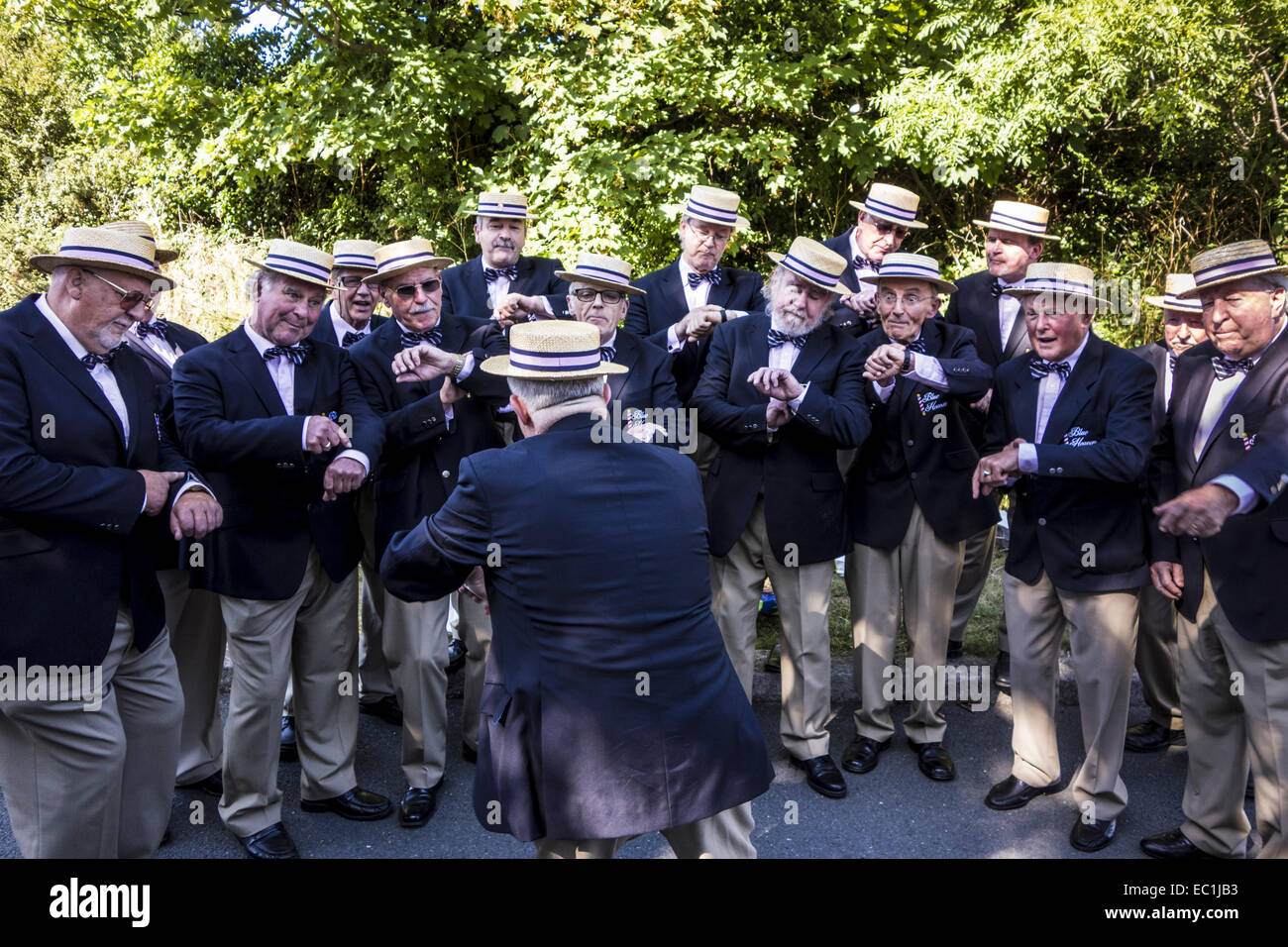 Blue Heaven male voice choir performing in close harmony, open-air at the inaugural Dalkey Lobster Festival, Co. Dublin, 2013 Stock Photo