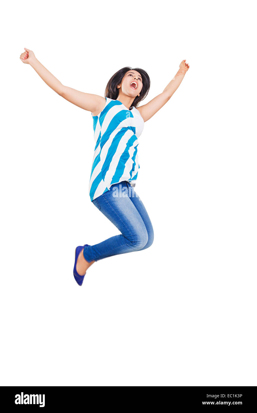 1 indian Beautiful girl jump Mischief Stock Photo