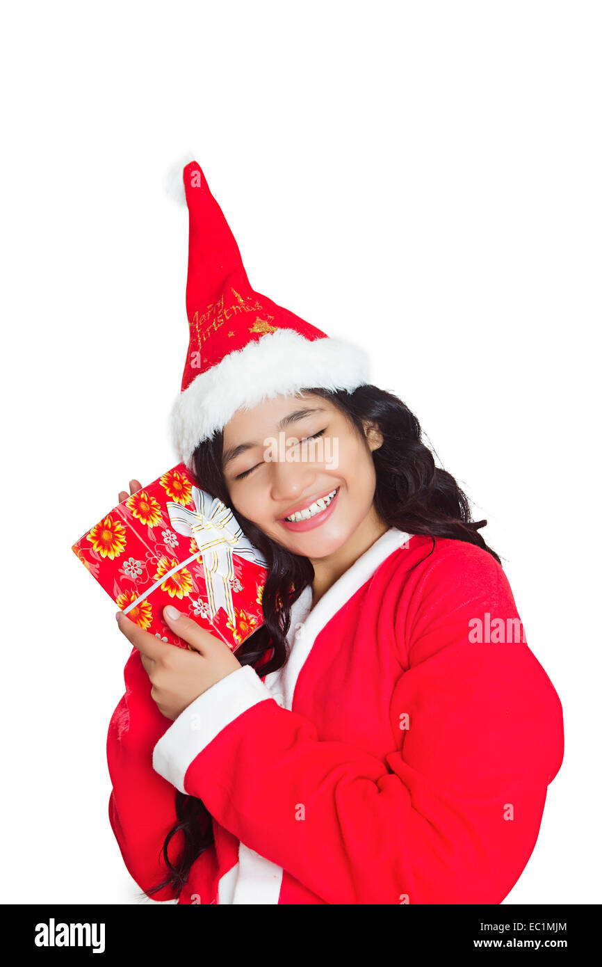one indian girl Christmas Festival gift Stock Photo Alamy