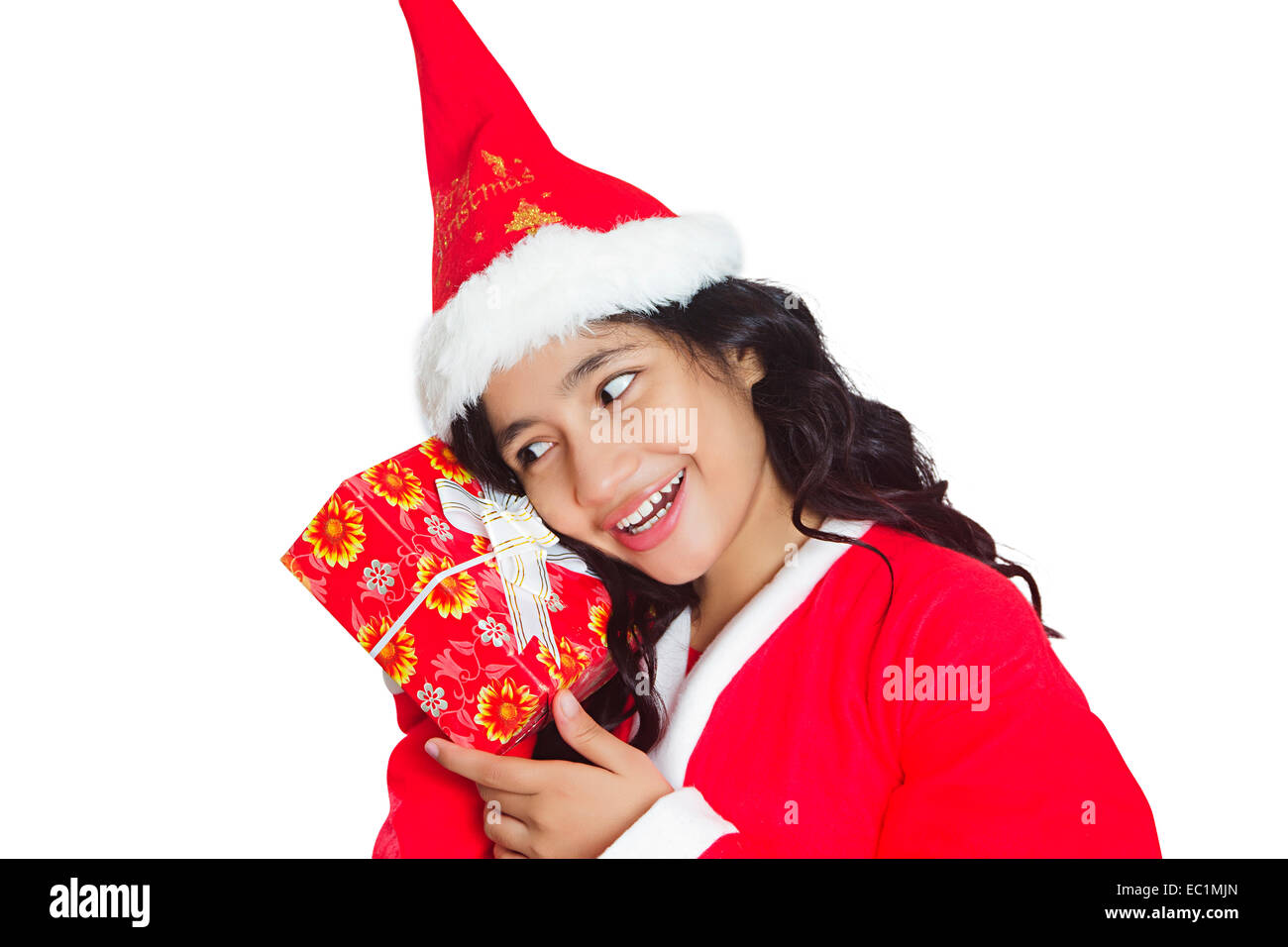 one indian girl Christmas Festival gift Stock Photo Alamy