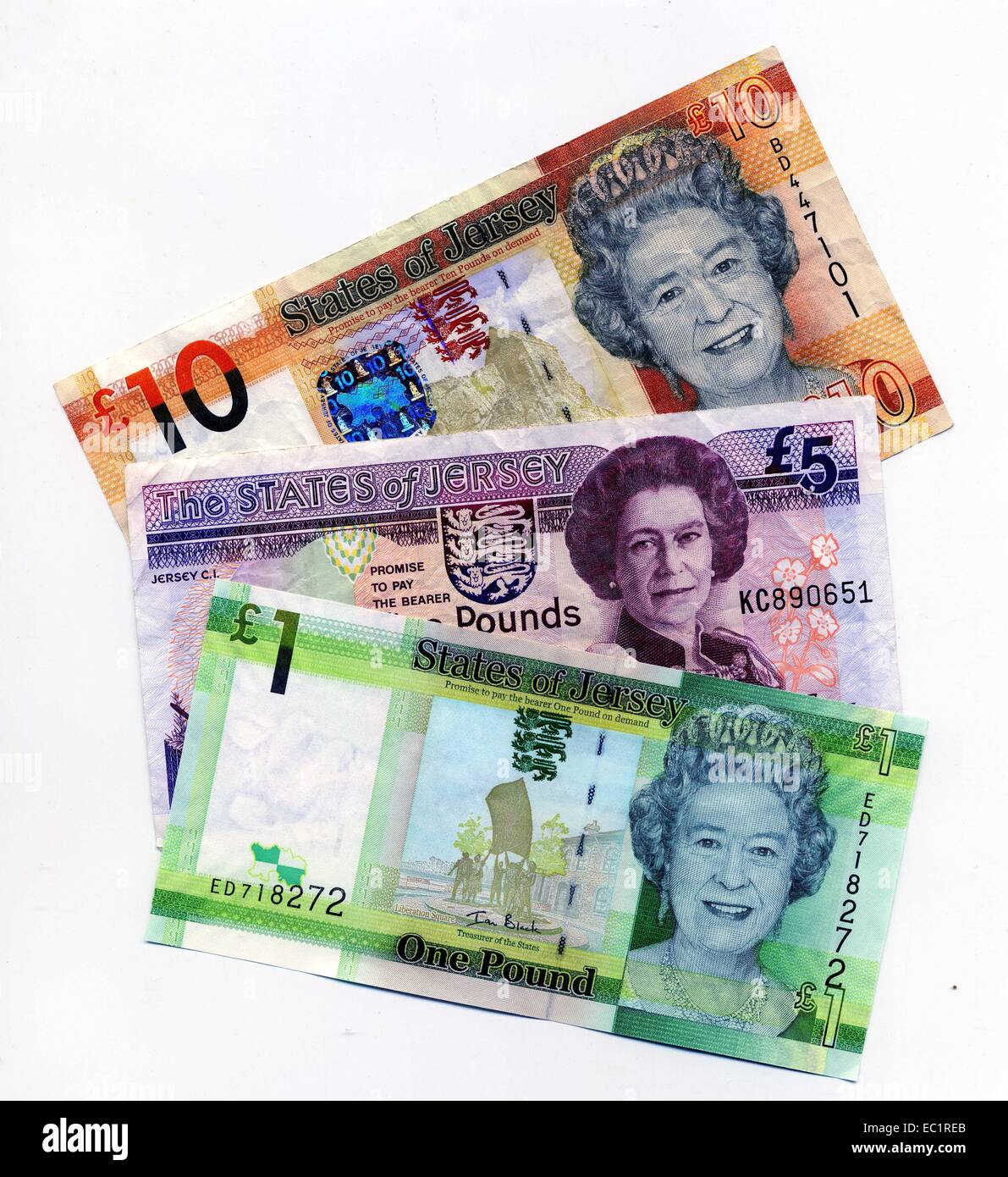 Rand Terughoudendheid noodsituatie States of Jersey Currency - money - One Pound note - Five pound note - Ten  Pound note Queen Elizabeth 2 Stock Photo - Alamy