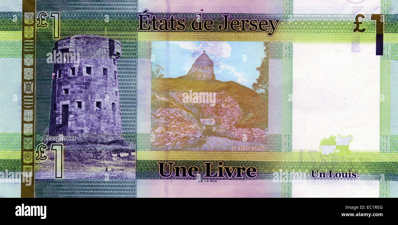 States of Jersey Currency - money - one pound note reverse Etats De Jersey  Une Livre Stock Photo - Alamy