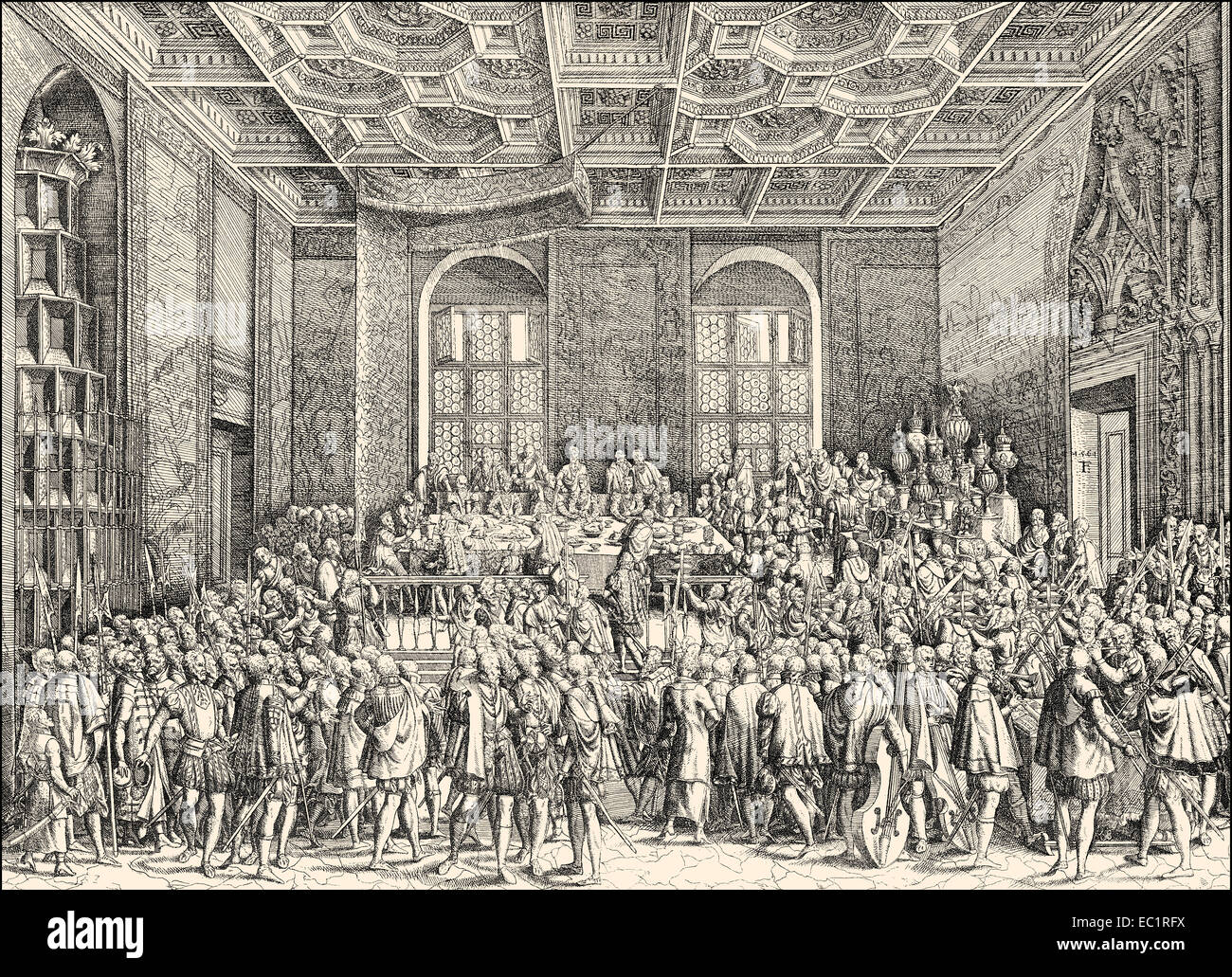 Baronial banquet of Emperor Ferdinand I, 1560, Stock Photo