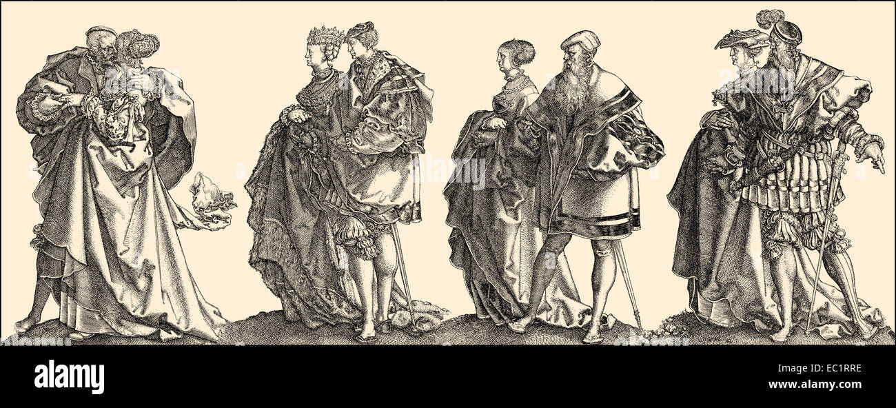 Marriage dances of the 16th century by Aldegrever, Stock Photo