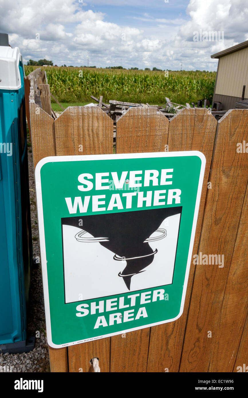 Illinois Mount Mt. Olive,historic highway Route 66,sign,tornado severe weather shelter,IL140902057 Stock Photo