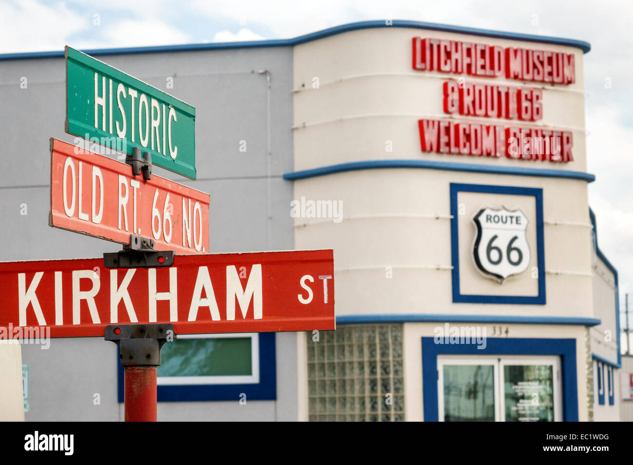 Illinois Litchfield,historic highway Route 66,Litchfield Museum & highway Route 66 Welcome Center,centre,front,entrance,IL140902088 Stock Photo