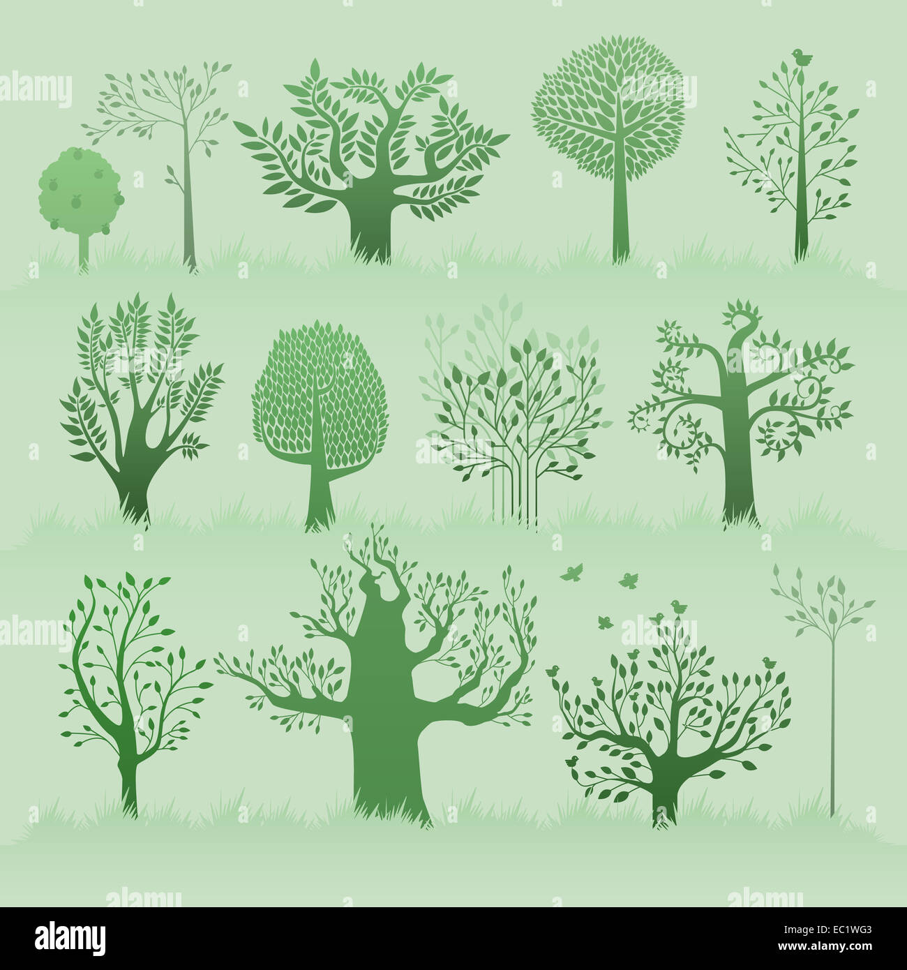 vector green trees set for your design Stock Photo - Alamy