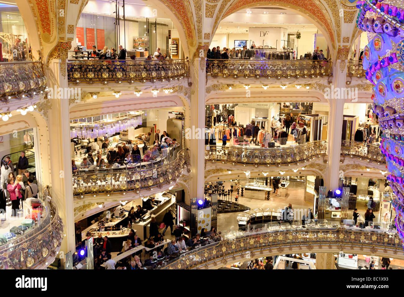 Interiors of A Shopping Mall, Galeries Lafayette, Paris, Ile de France, France | Large Solid-Faced Canvas Wall Art Print | Great Big Canvas