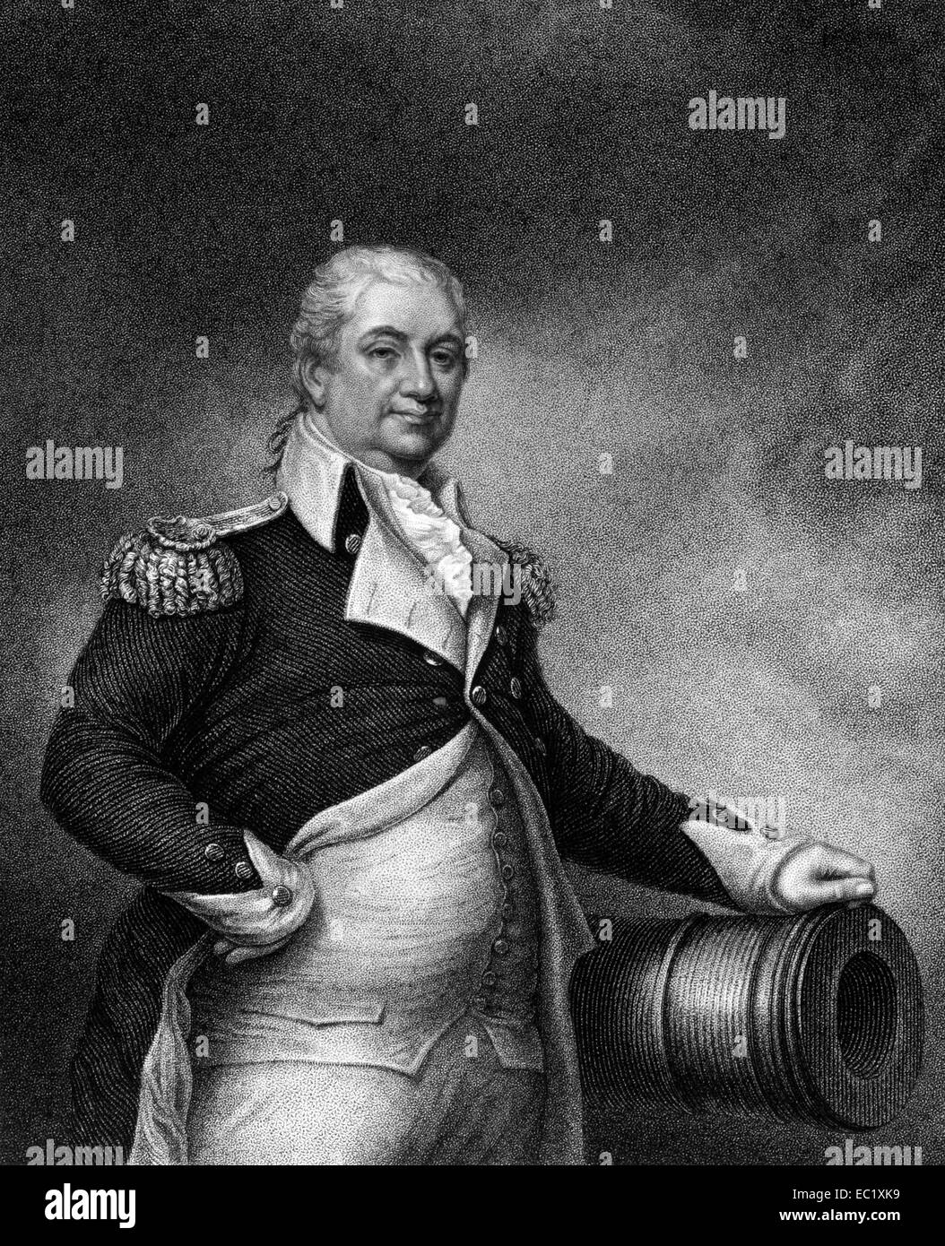 Henry Knox (1750-1806) on engraving from 1835. Military officer of the Continental Army and later the United States Army. Stock Photo