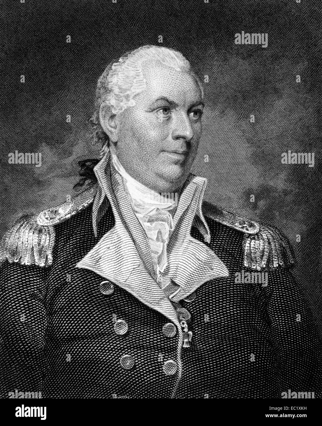 John Barry (1745-1803) on engraving from 1835. Officer in the Continental Navy during the American Revolutionary War. Stock Photo