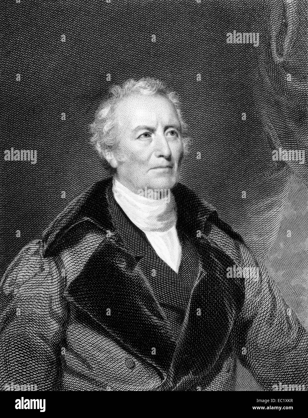 John Trumbull (1756-1843) on engraving from 1834.  American painter during the period of the American Revolutionary War. Stock Photo