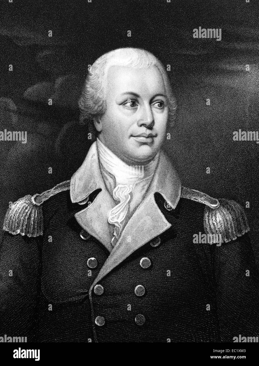 Nathanael Greene (1742-1786) on engraving from 1834.  Major general of the Continental Army in the American Revolutionary War. Stock Photo