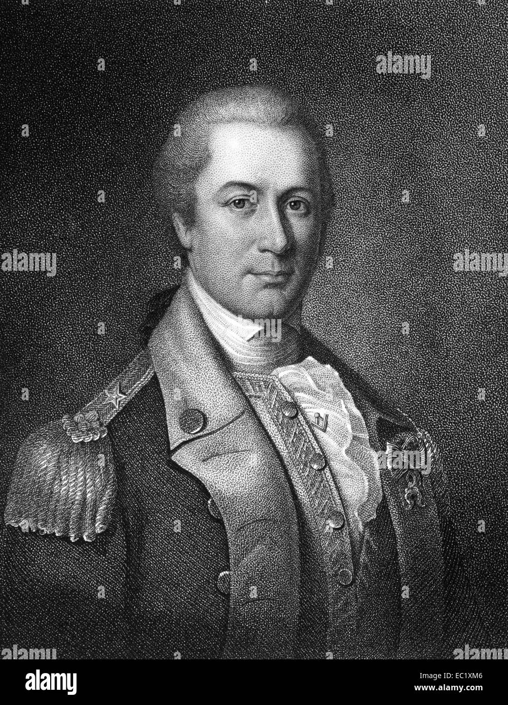 Otho Holland Williams (1749-1794) on engraving from 1835. Continental Army officer in the American Revolutionary War. Stock Photo