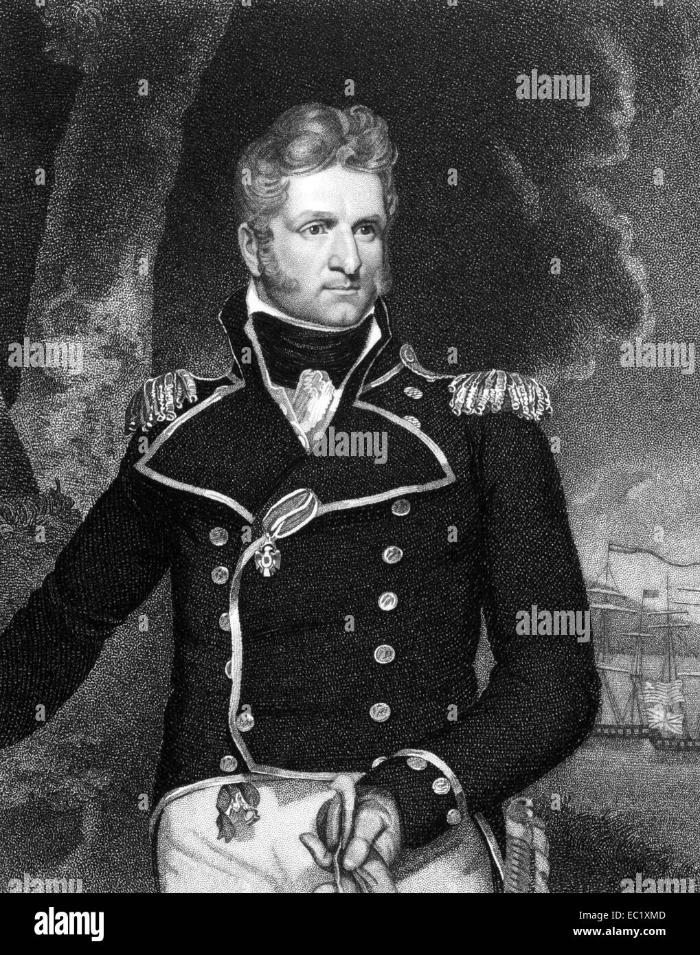 Thomas Macdonough (1783-1825) on engraving from 1834. American naval officer. Stock Photo
