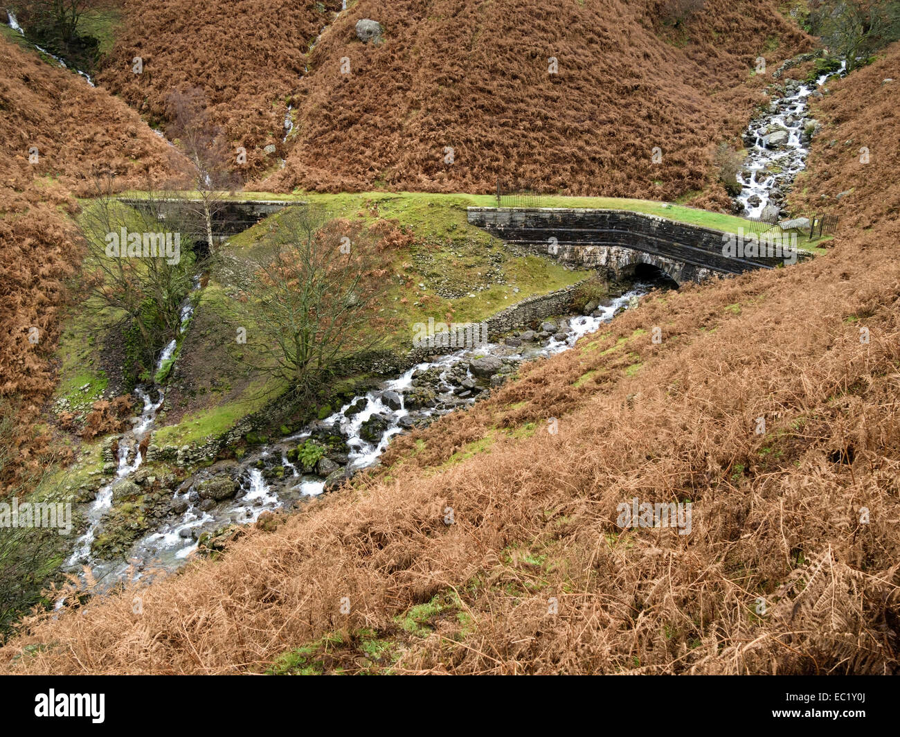 Exposed section of Thirlmere to Manchester Aqueduct crossing Greenhead Gill near Grasmere, Lake District, Cumbria, England, UK. Stock Photo