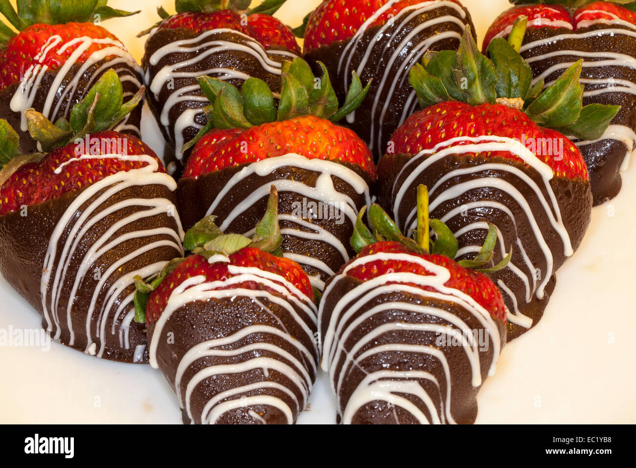 Dessert plate with chocolate covered strawberries Stock Photo