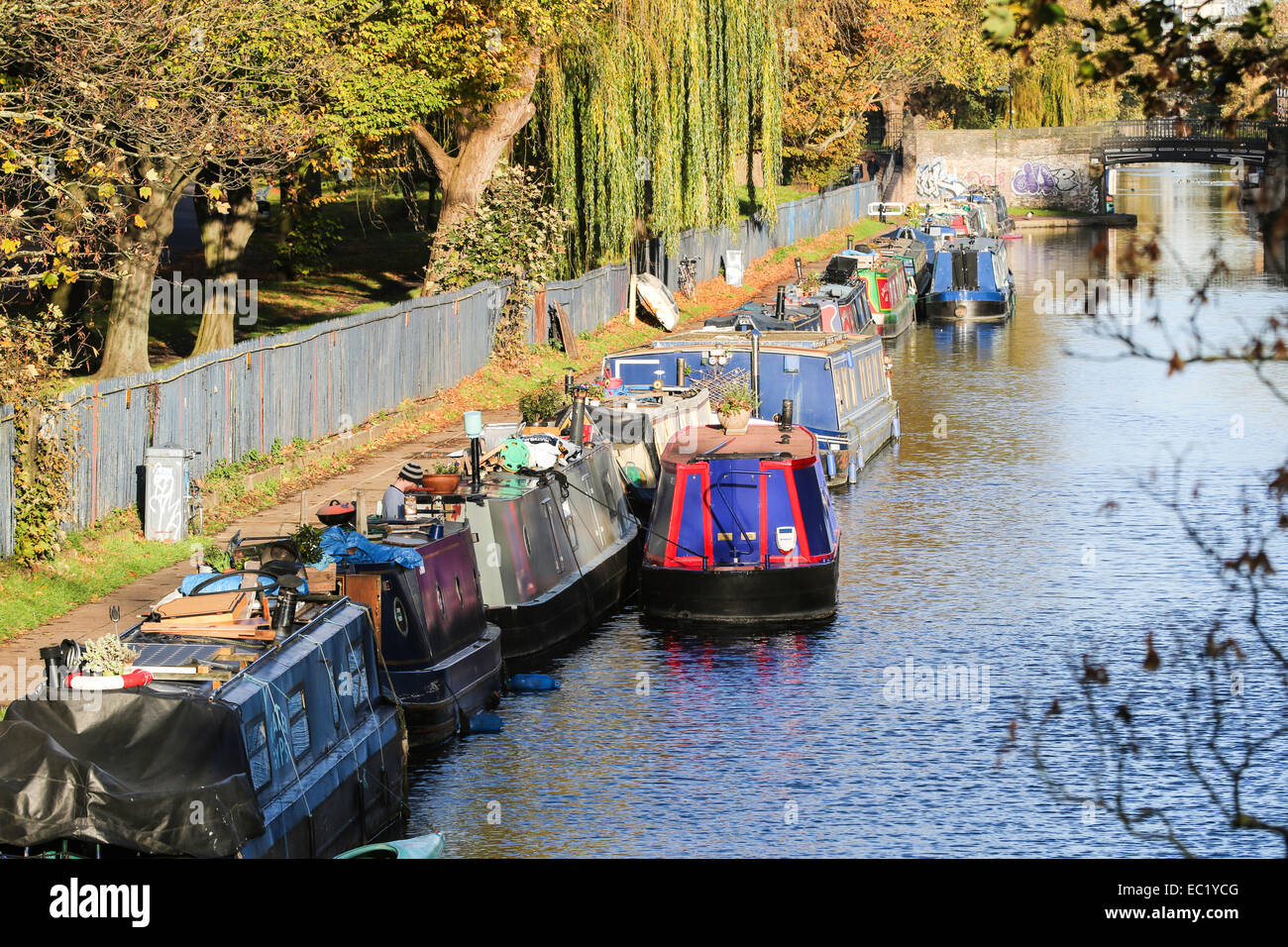Houseboats along the canal by Victoria Park, Hackney, London, United