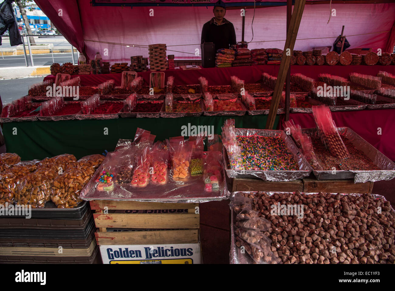 Food cart of traditional Mexican sweets,near Hidalgo station,Mexico city,Mexico Stock Photo