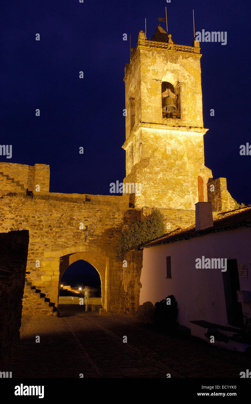 Monsaraz fortified village, illuminated at night, Alto Alentejo, Evora, Portugal, Europe Stock Photo