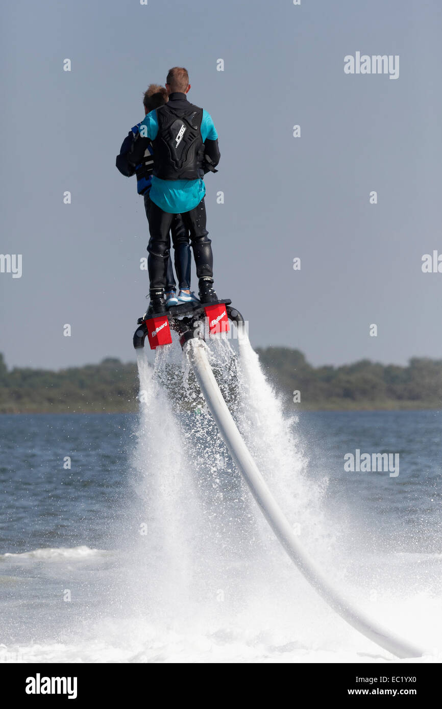Flyboard show, water jet of a jet ski, Walcheren, Zeeland province, The Netherlands Stock Photo