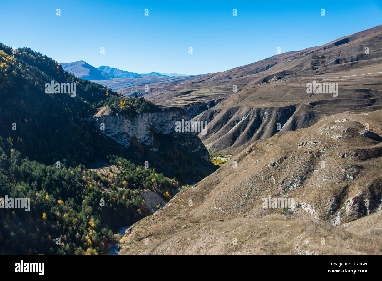 Overlook over the Chechen mountains, Chechnya, Caucasus, Russia Stock Photo