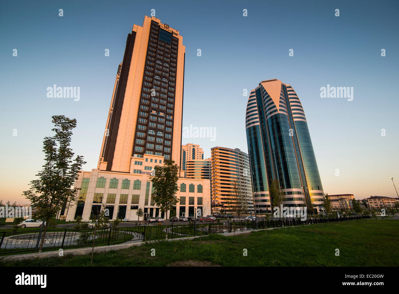 Modern skyscrapers in downtown Grozny, Chechnya, Caucasus, Russia Stock Photo