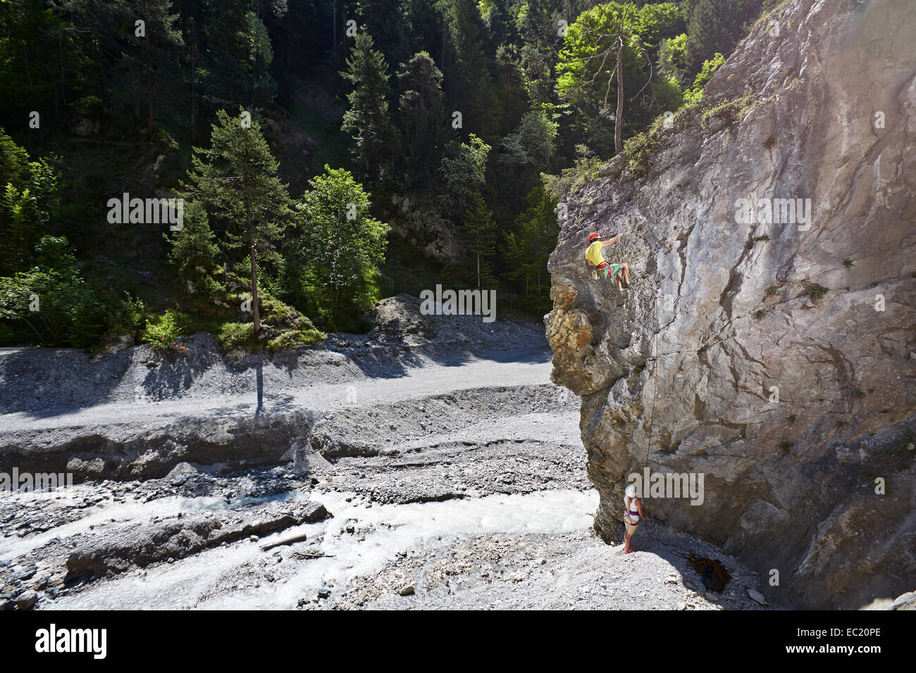 Sport climber climbing a rock face, Ehnbachklamm Zirl, Tyrol