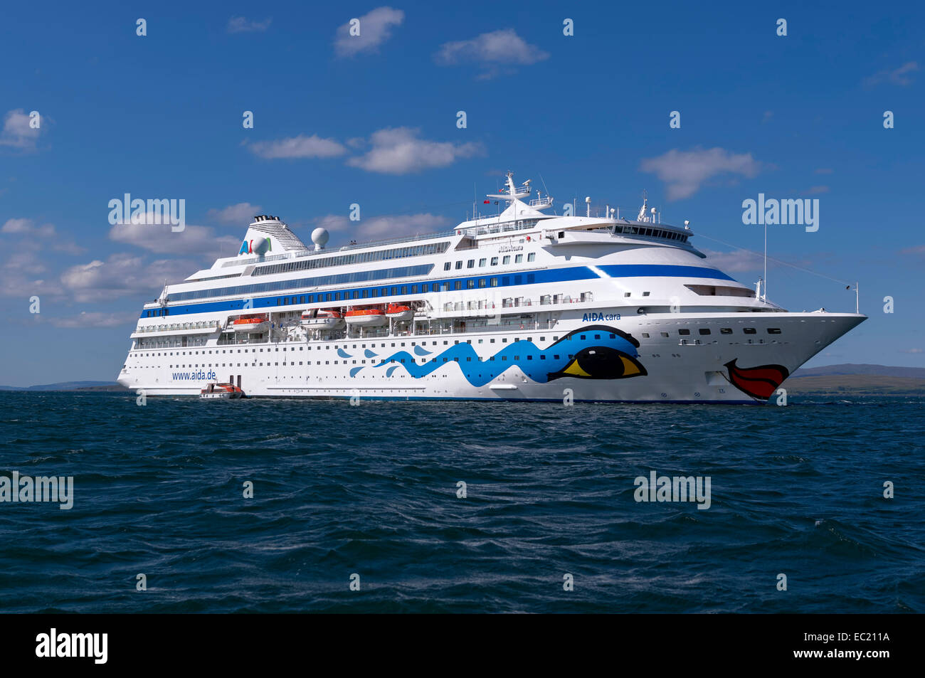 The cruise ship AIDAcara at anchor off Oban, Scotland, United Kingdom Stock Photo