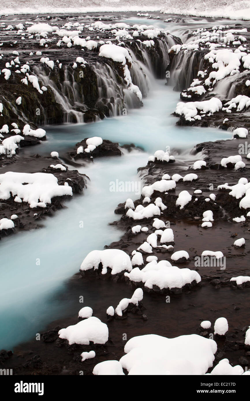 Bruarfoss in winter, river Brúará, Southern Region, Iceland Stock Photo