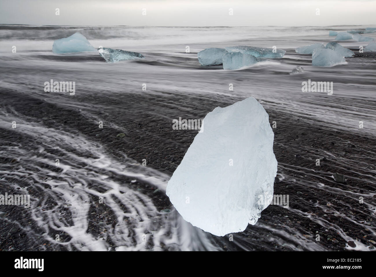 Ice on the beach, Jokulsarlon, Eastern Region, Iceland Stock Photo